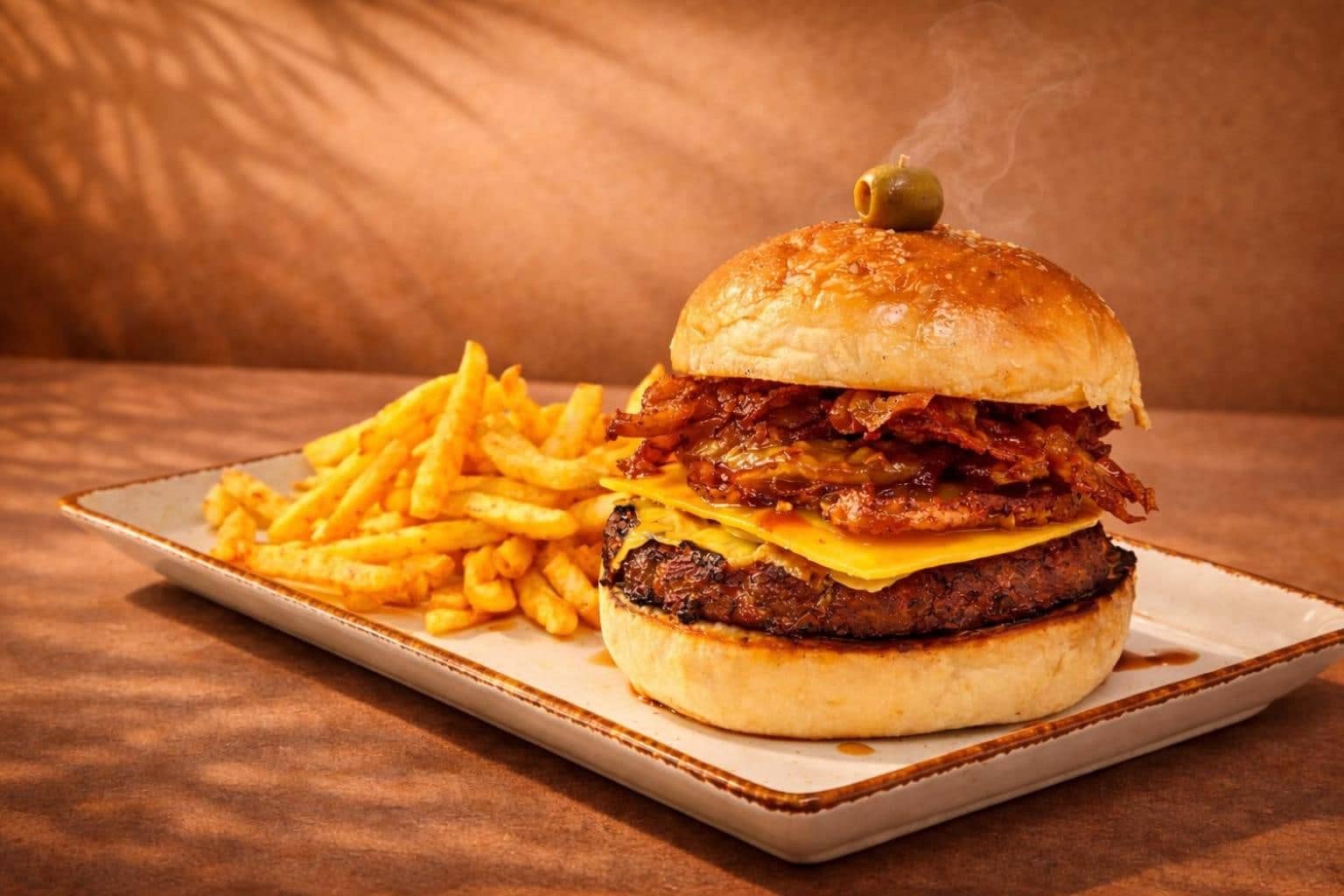 Bacon cheeseburger with fries