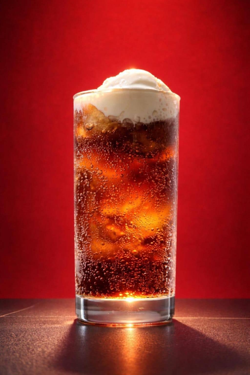 Cola float topped with ice cream