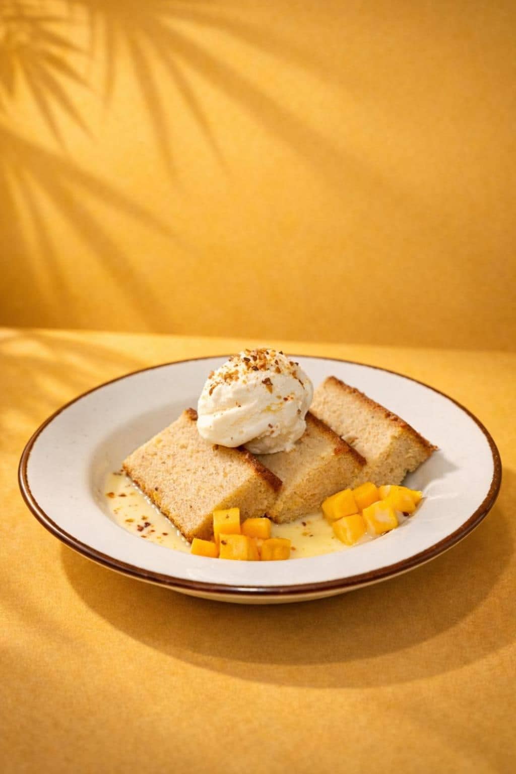 Dessert plate with cream and fruit