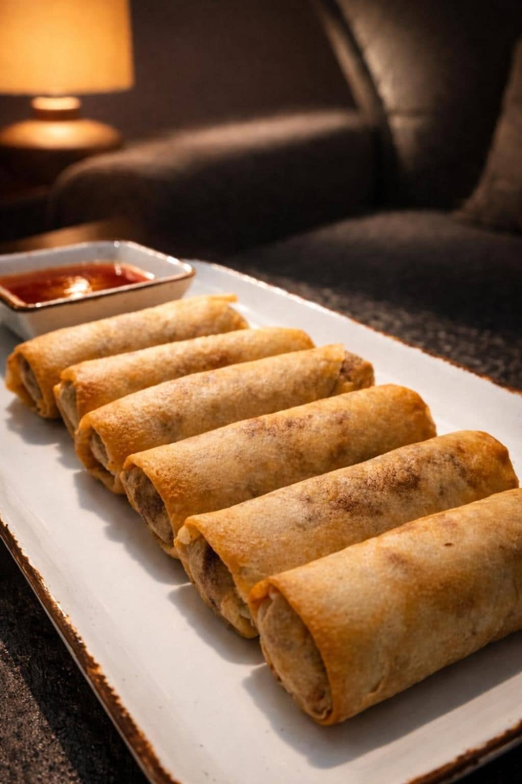 Crisp spring rolls with dipping sauce